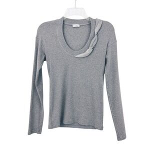 Rivamonti Gray Top Size M Cotton Silk Trim Scoop Neck Long Sleeve Made in Italy